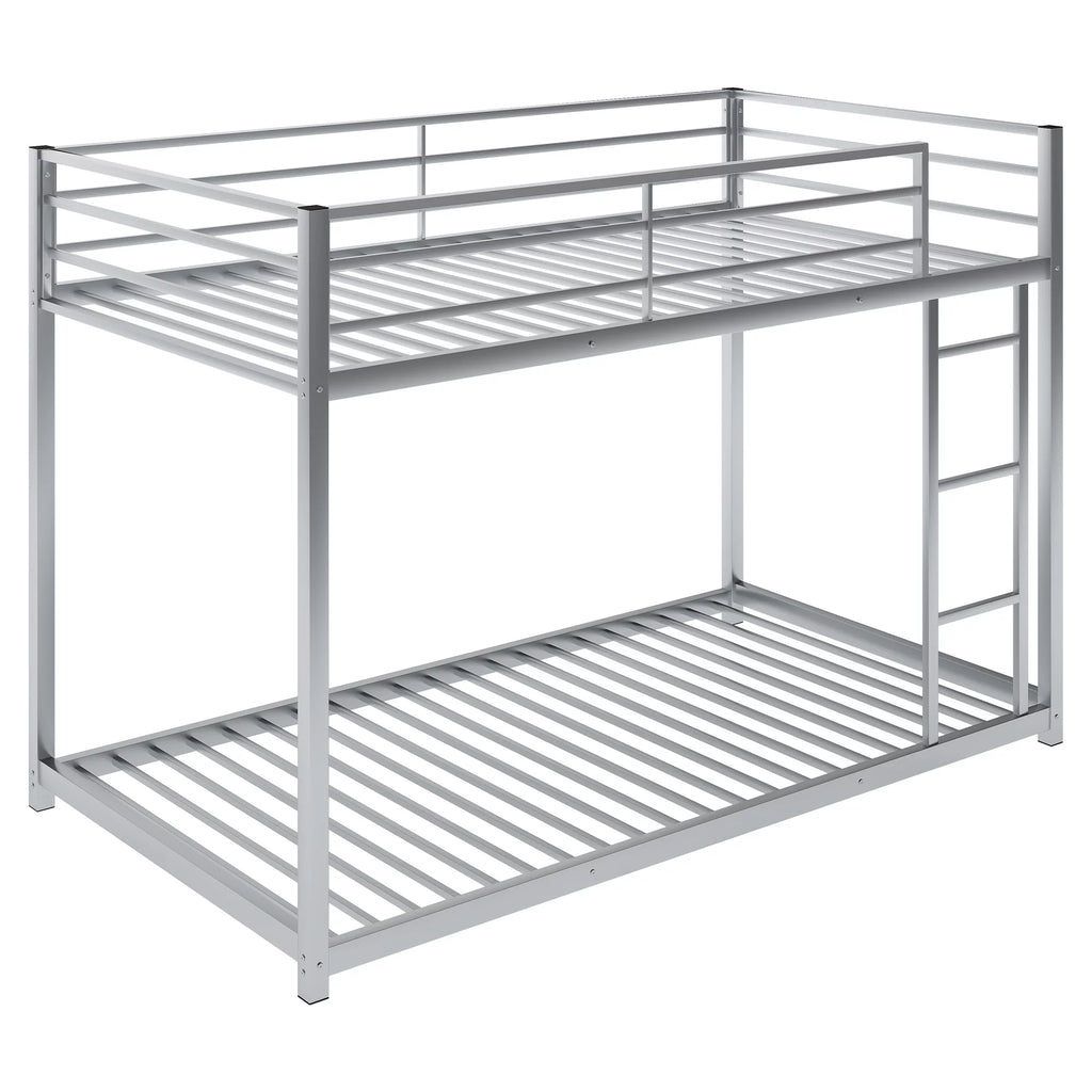 Metal Twin over Twin Low Bunk Bed with Ladder and Safety Guardrails I591