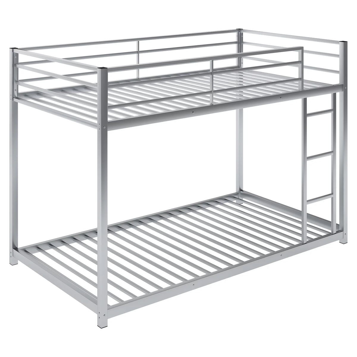 Metal Twin over Twin Low Bunk Bed with Ladder and Safety Guardrails I591