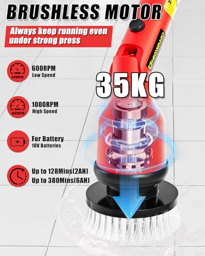 Electric Spin Scrubber with Adjustable Extension Arm & 8 Brushes Y50708