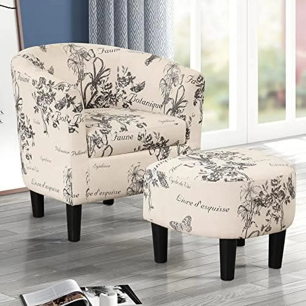 Yellow Upholstered Accent Chair with Ottoman C141197