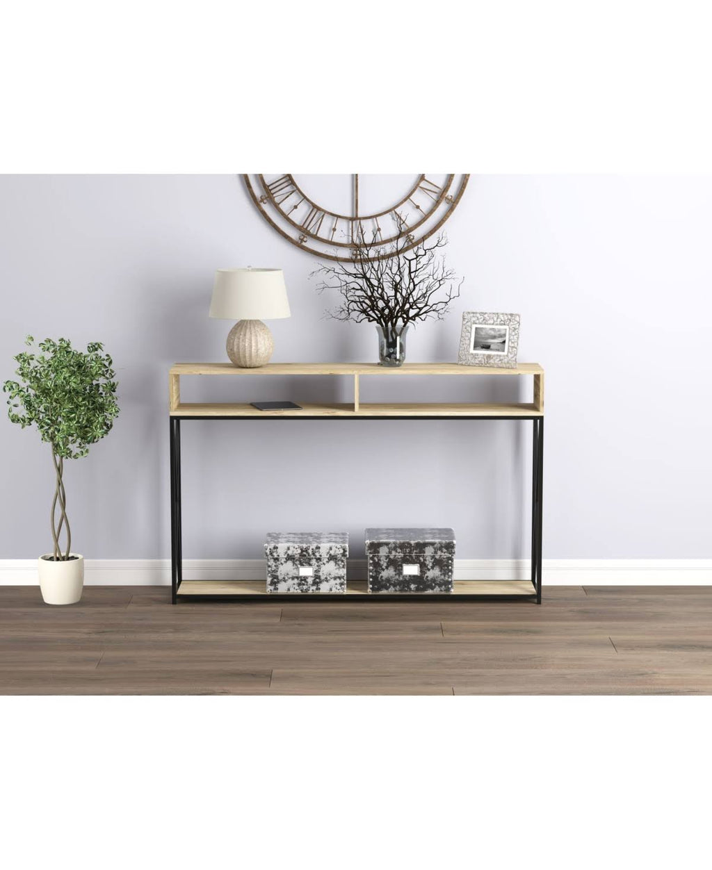 Dark Taupe Console Table with Two Open Shelves G7478