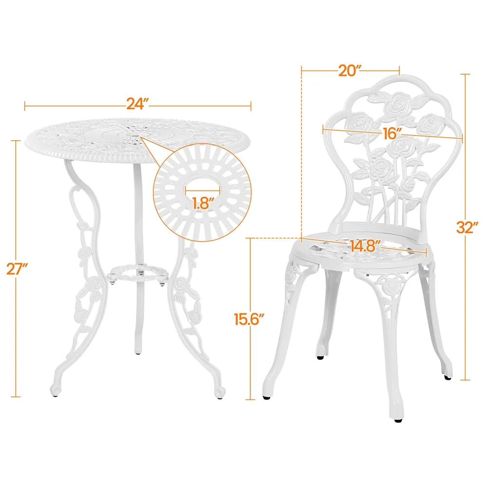3 Piece Patio Bistro Table Set with Umbrella Hole O3523