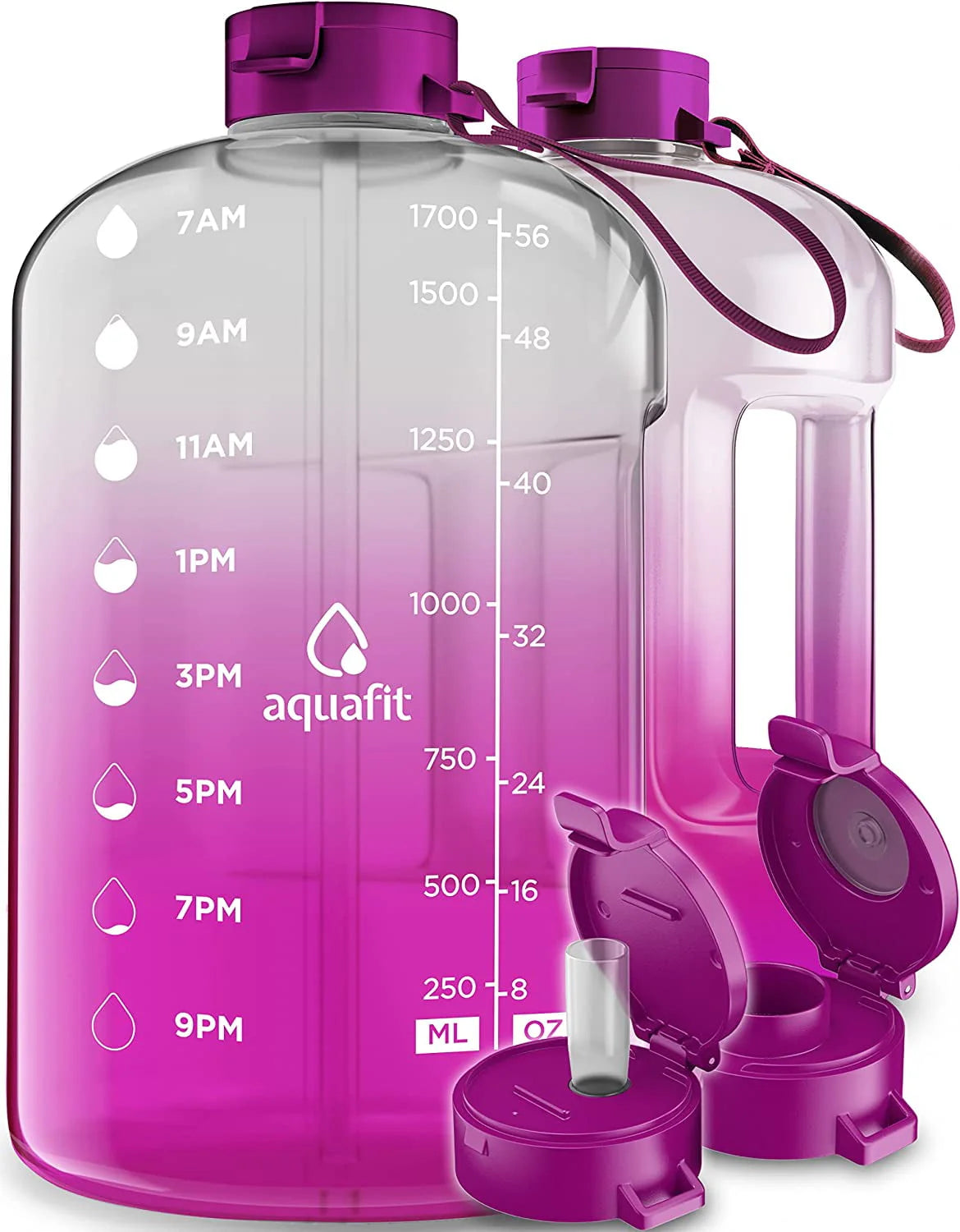 1 Gallon Gray Water Bottle with Time Marker D4632