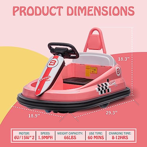 6V Electric Ride On Bumper Car for Toddlers, Bright-Pink S421110