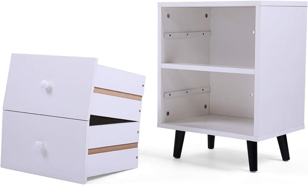 Set of 2 White 2 Drawer Wood Nightstand R463041