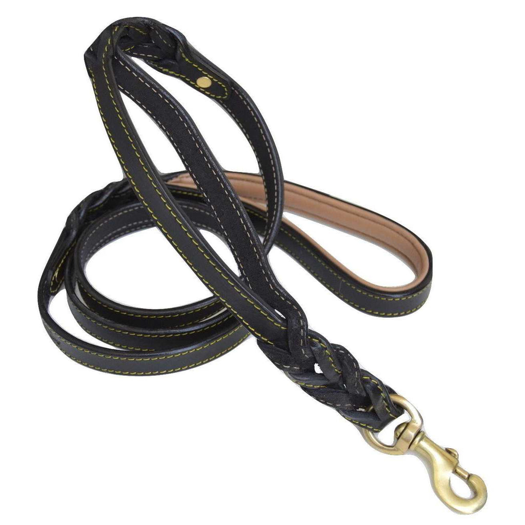 6 Foot Braided Leather Dog Leash with Traffic Handle I91433
