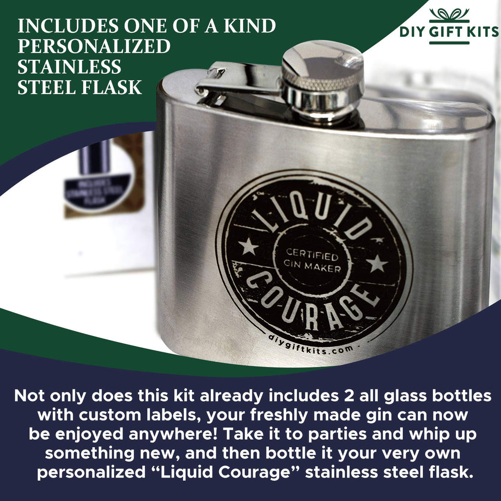 Gin Making Kit with Stainless Steel Flask, Botanicals, Spices, Recipe Guides, Bottles & Labels, Pack of 2 B318