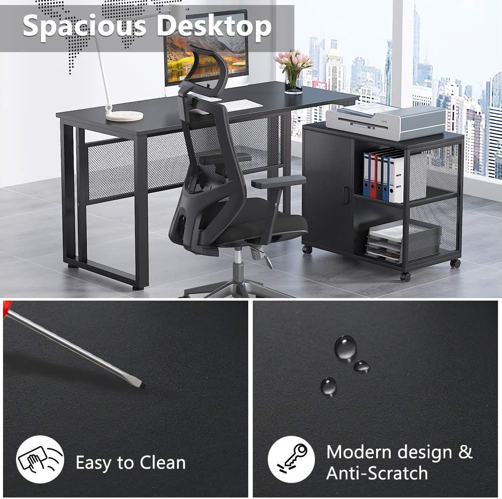 L-Shaped Computer Desk with File Cabinet U139