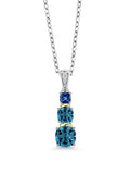 London Blue Topaz and Blue Created Sapphire and Diamond Pendant Necklace with 18 inch Chain K485134