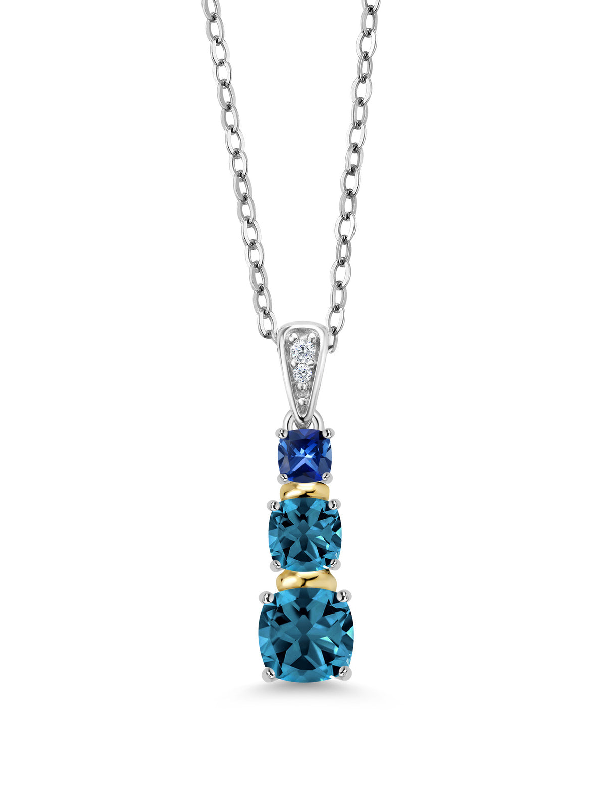 London Blue Topaz and Blue Created Sapphire and Diamond Pendant Necklace with 18 inch Chain K485134