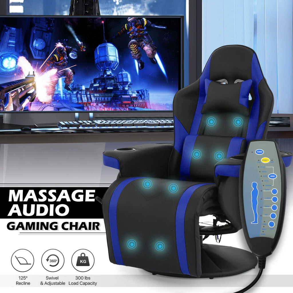 Blue Massage Gaming Recliner Chair with Speaker K232407