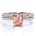 2 Carat Emerald Cut Morganite Bridal Trio Set W2846