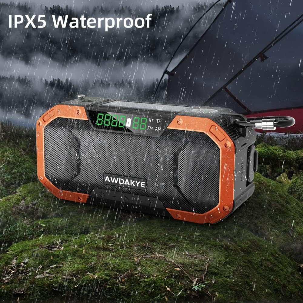 5000mAh Waterproof Solar Hand Crank AM/FM NOAA Weather Radio U108380