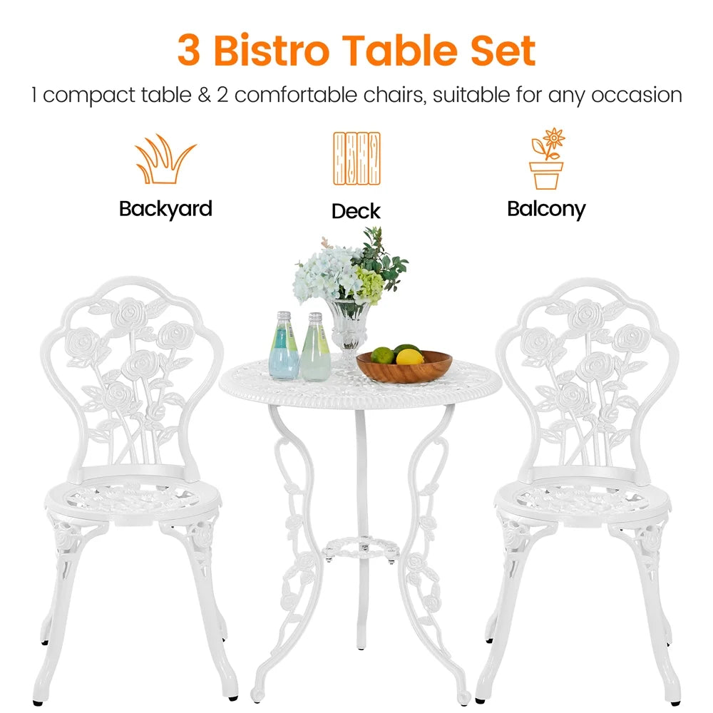 3 Piece Patio Bistro Table Set with Umbrella Hole O3523