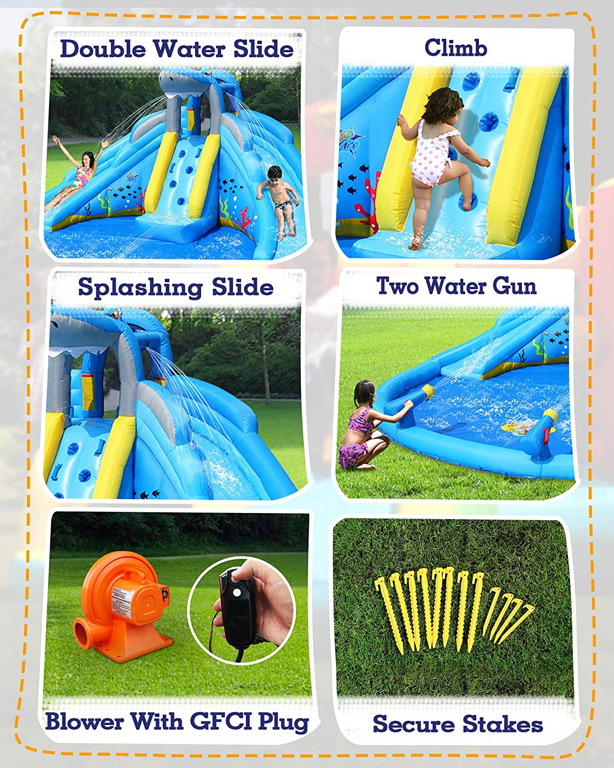 Inflatable Water Slide Double Waterslides Shark Theme Water Park U75954