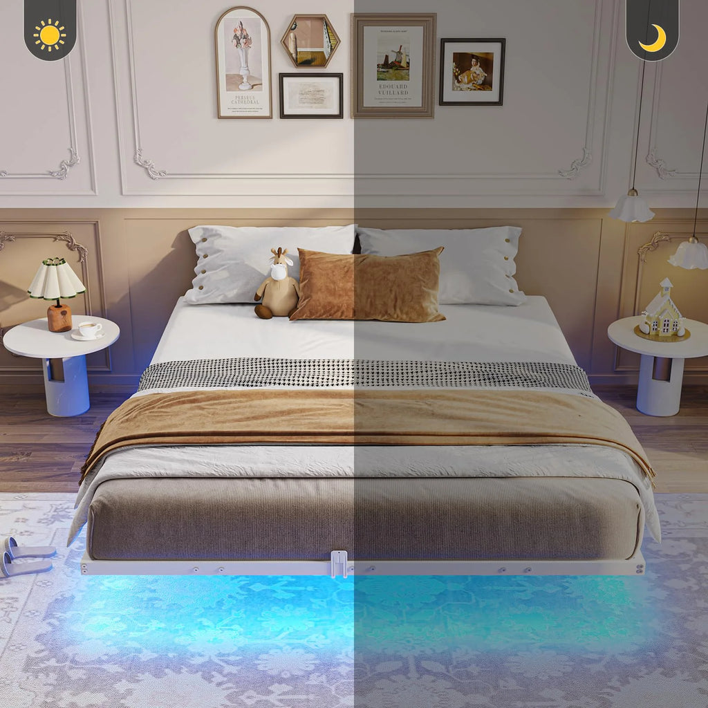 Queen Size Black Metal Platform Bed Frame with LED Lights Z390628