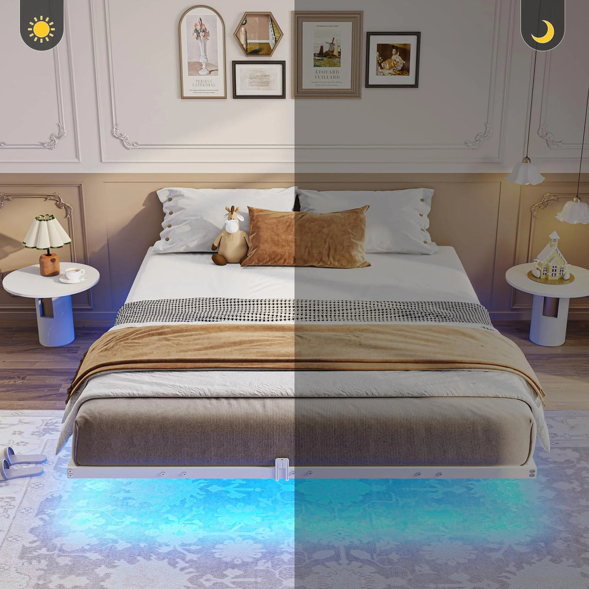Queen Size Black Metal Platform Bed Frame with LED Lights Z390628