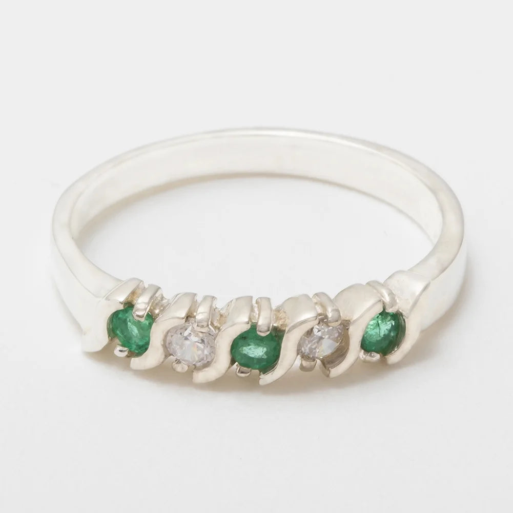 10k White Gold Emerald & Cubic Zirconia Eternity Ring U220000