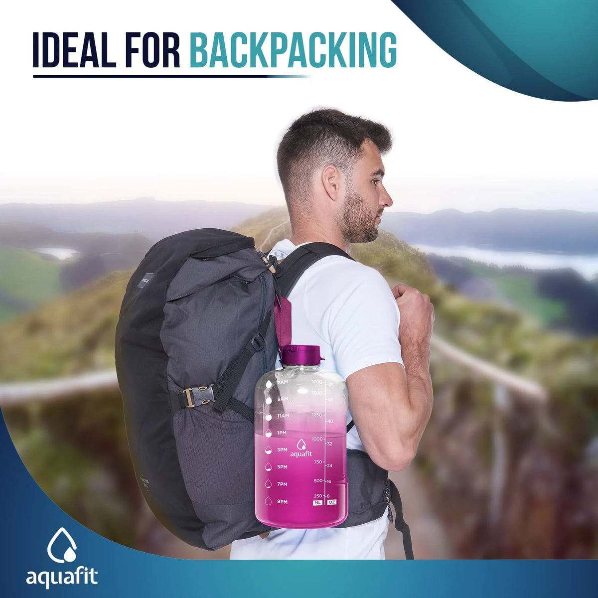 1 Gallon Gray Water Bottle with Time Marker D4632