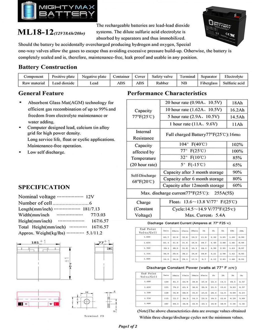 12V 18AH Sealed Lead Acid Battery D725998