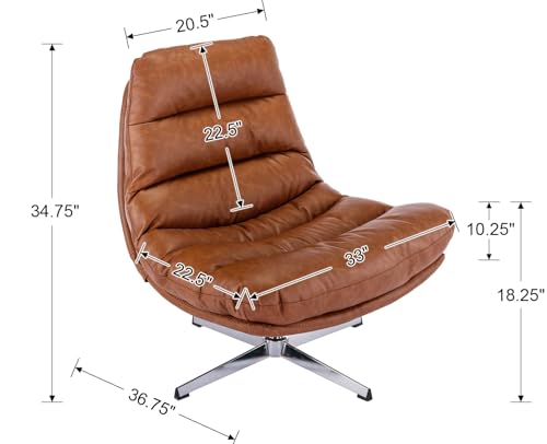 Brown PU Leather Oversized Swivel Accent Chair with Ottoman C545382