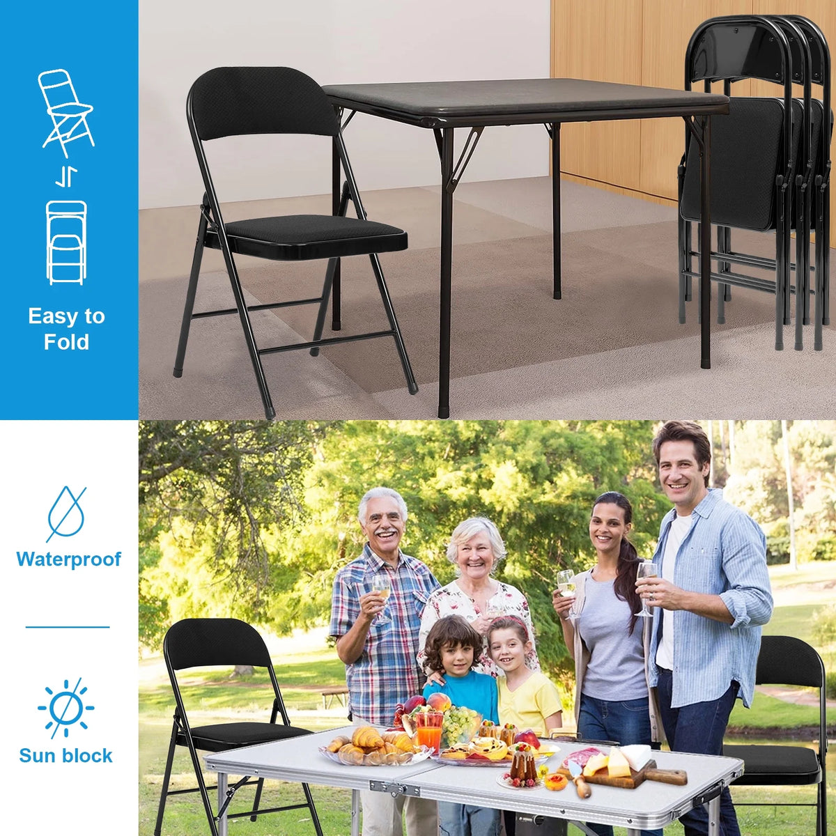 Black Fabric Padded Folding Chair 4 Pack Q345963