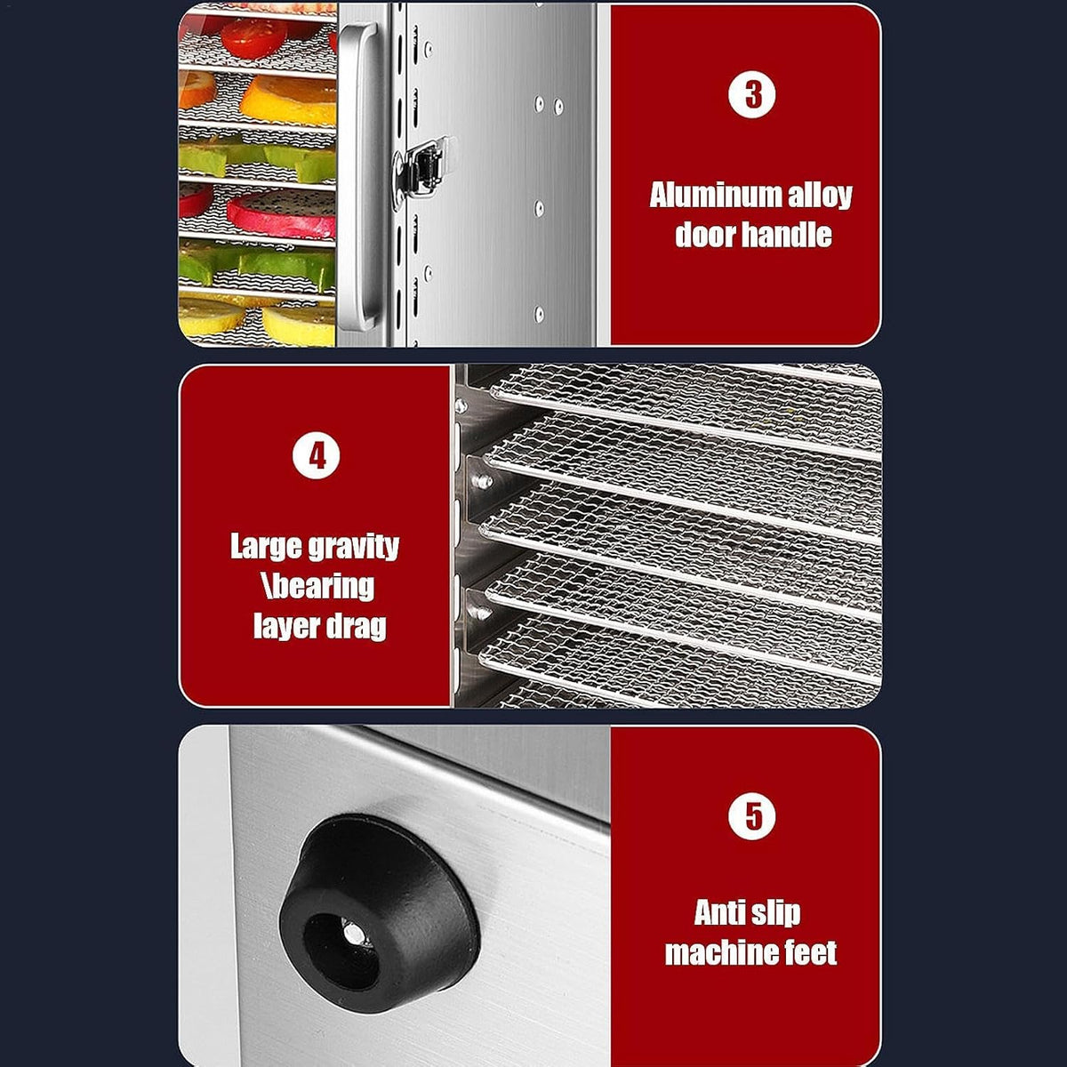 8 Stainless Steel Tray Food Dehydrator with Adjustable Temperature and Digital Timer F441