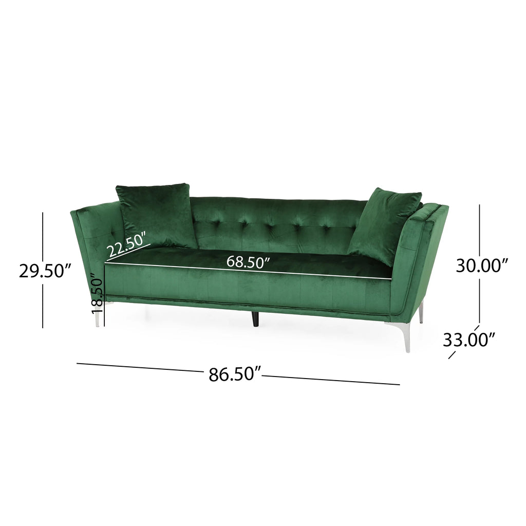 Modern Glam Velvet Tufted 3 Seater Sofa with Accent Pillows I7487