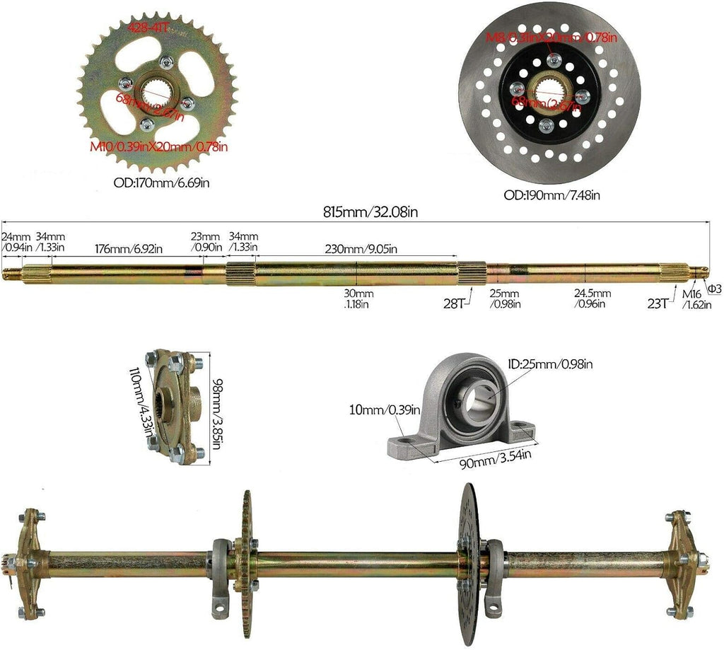 815mm Rear Axle Shaft Kit with 7.5" Brake Disc R10895