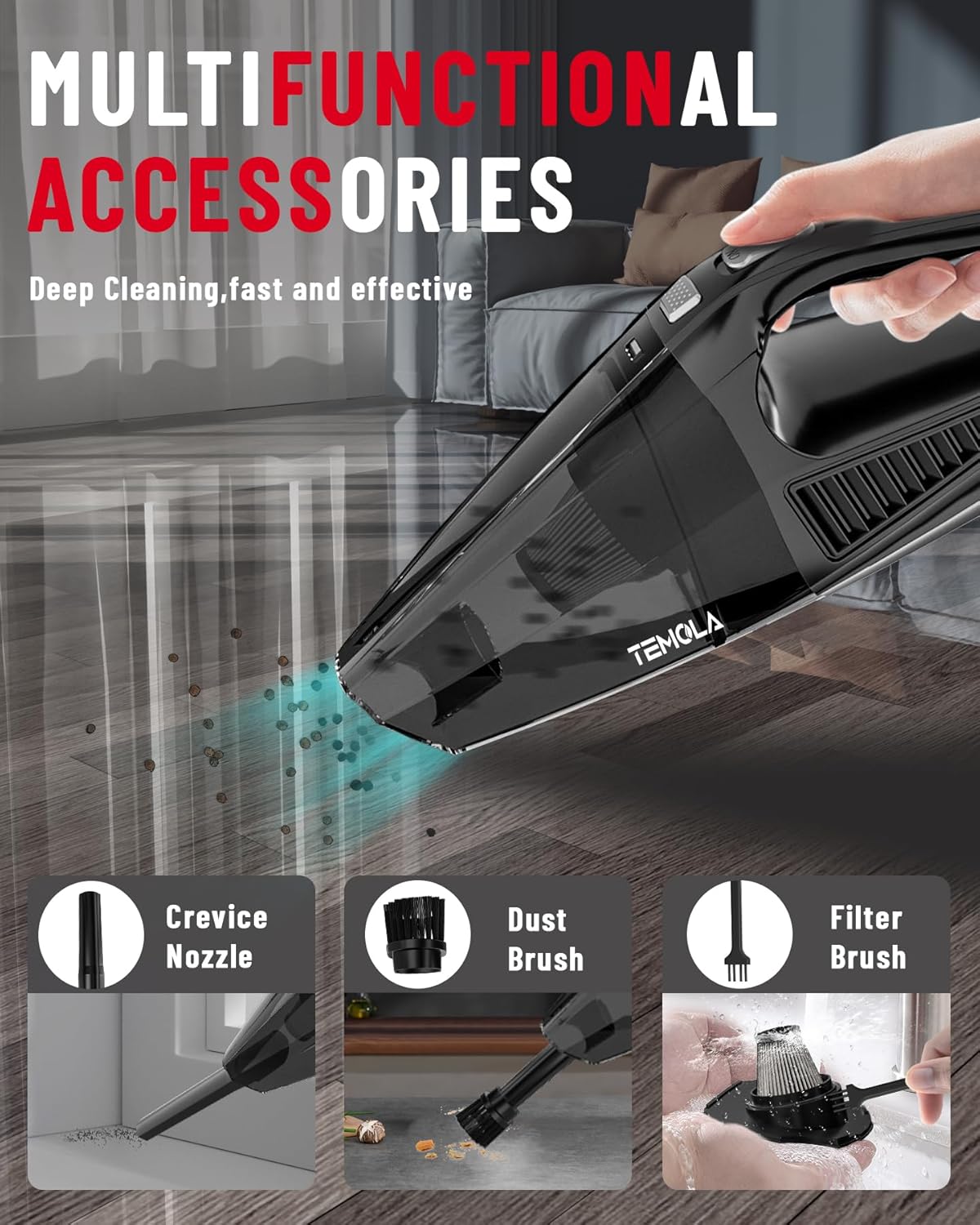 Handheld Vacuum Cordless Car Vacuum Cleaner with Brushless Motor 12000Pa Hand Vacuum Cordless Rechargeable with Stainless HEPA Filter Mini Vacuum L76280