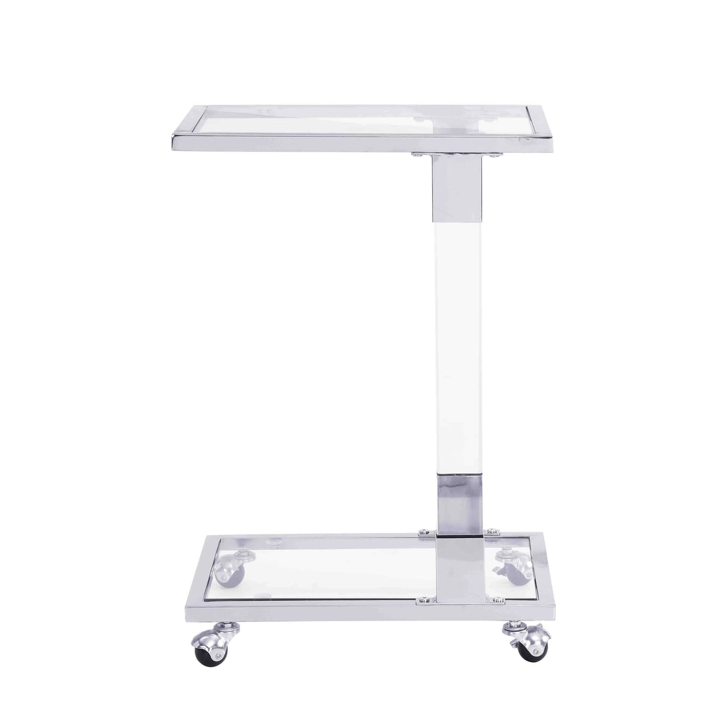 Chrome Glass C Shape Square Side Table with Metal Base X230