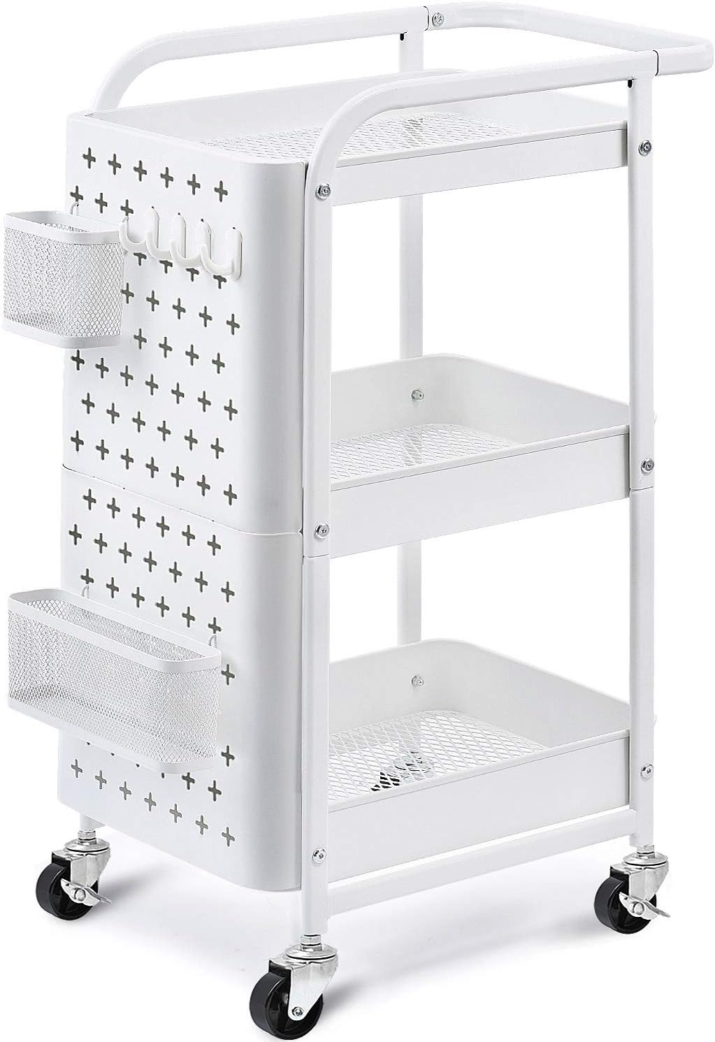3-Tier Metal Rolling Cart with Pegboard Q410594