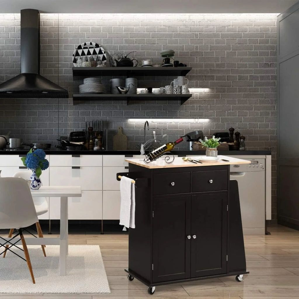 Black Wooden Kitchen Utility Cart with 2 Drawers B805