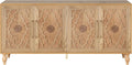 63" Carved Flower Door Large Storage Cabinet with Metal Handle (Natural Wood) H3343