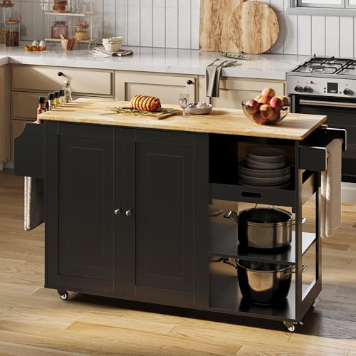 White Rolling Kitchen Island with Drop Leaf L6466