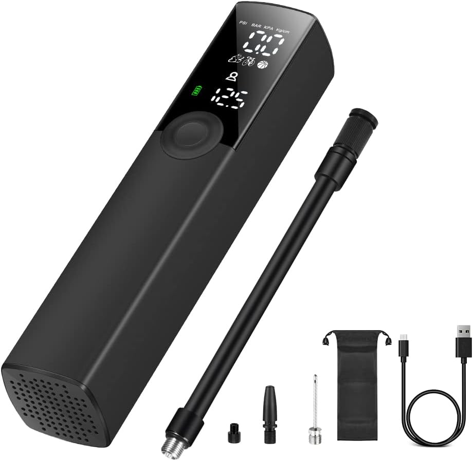 Tire Inflator Electric Bike Pump, Portable Air Pump, Auto Shut-Off, 120PSI, Rechargeable, Black, Pack of 2 B165029