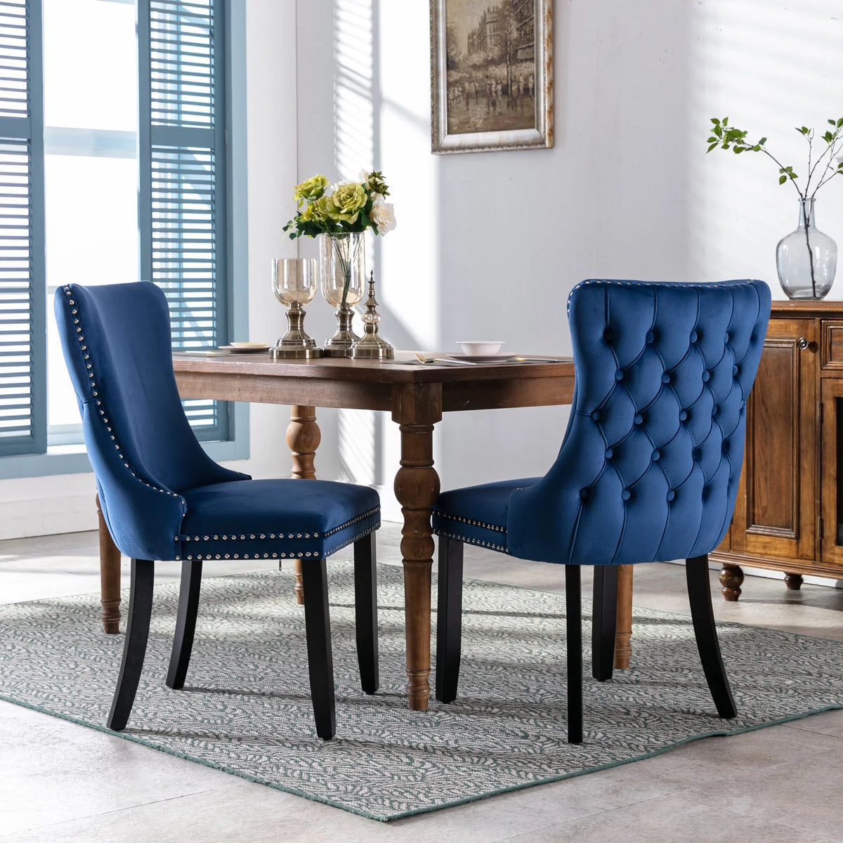 Velvet Wing Back Dining Chairs Set of 2 Blue E938408