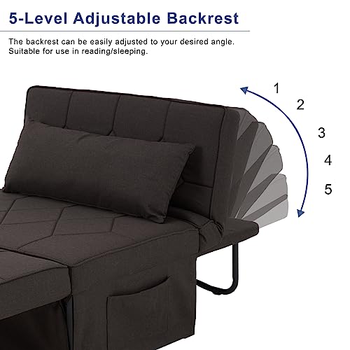 Dark Brown Sleeper Chair Bed Sofa Bed 4 in 1 Folding Ottoman Bed with Adjustable Backrest O2613
