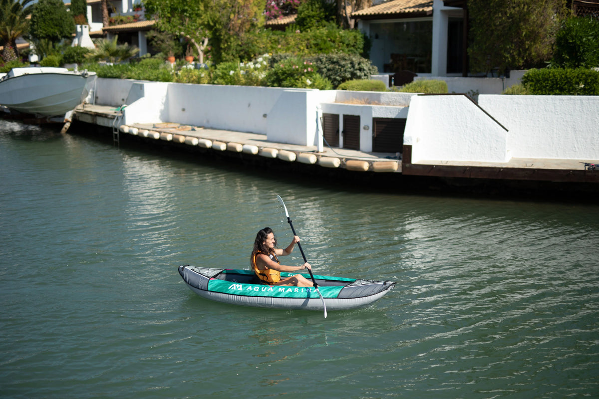 1 Person Inflatable Kayak Package with Carry Bag, Paddle, Fin, Pump & Safety Harness M3045