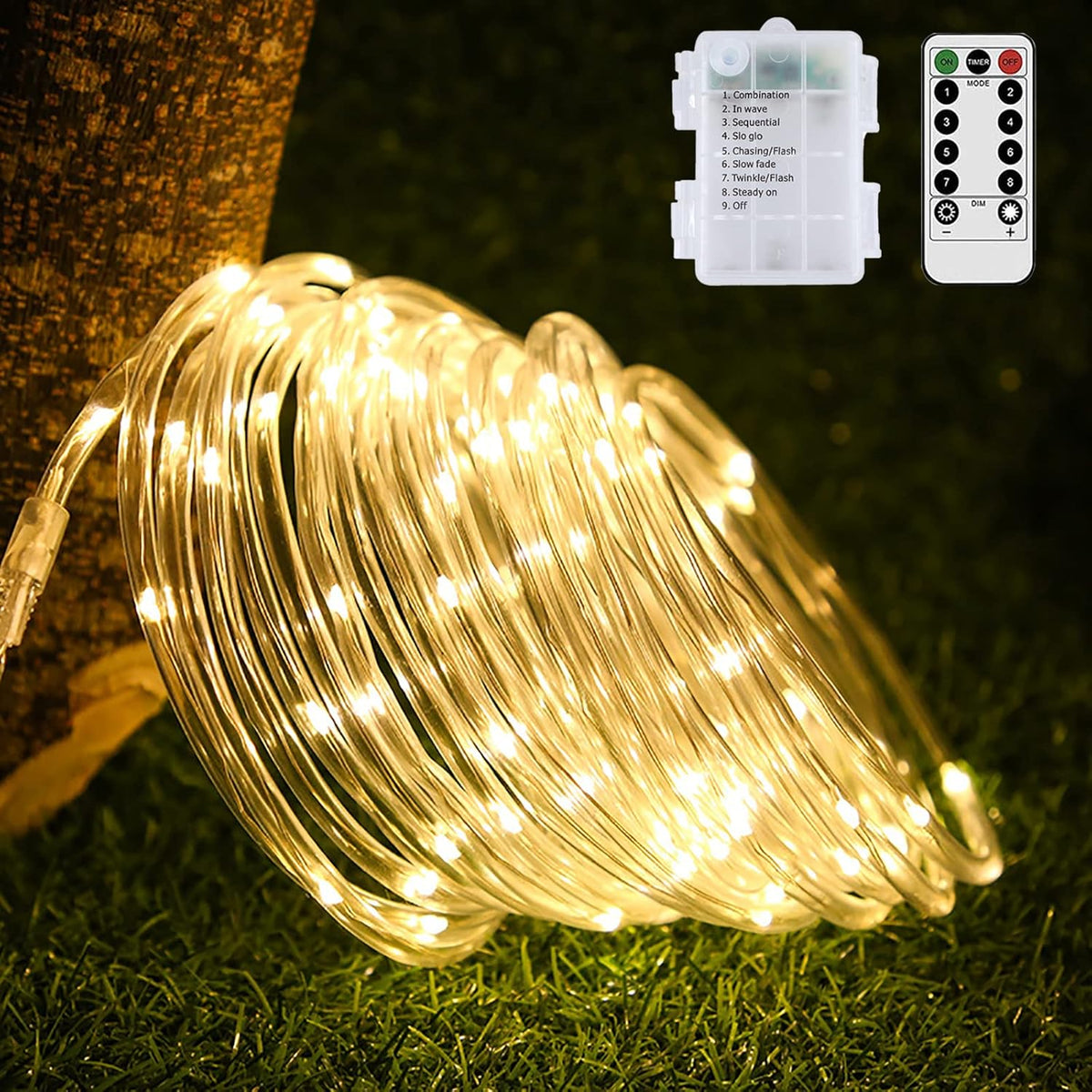 33Ft 100 LED Battery Operated Waterproof Rope Lights (Cool White) X524170
