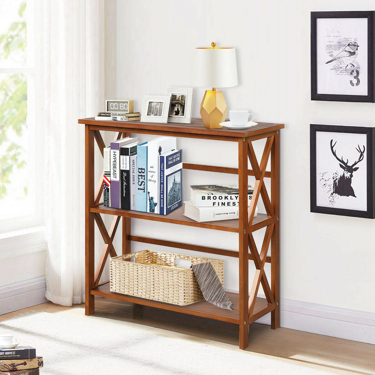 3-Tier Wooden Open Shelf Bookcase Natural E8830