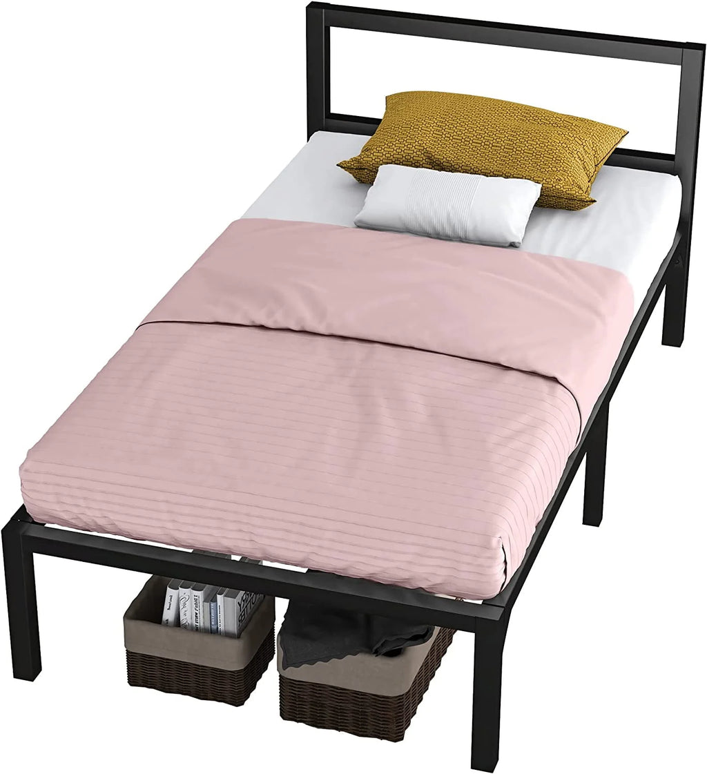 Twin Size Black Metal Bed Frame with Headboard Q1373