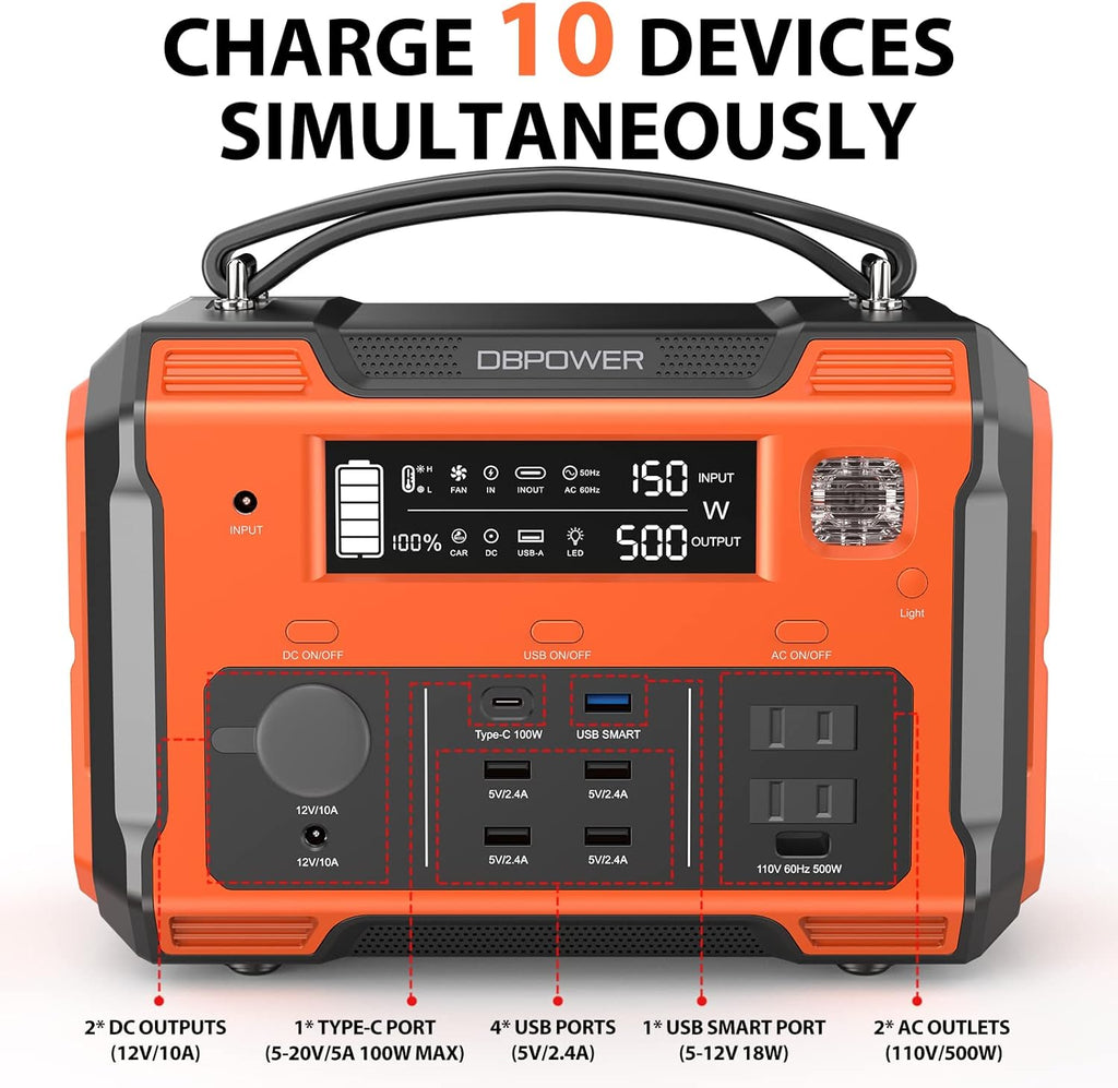 Portable Power Station 505Wh 500W Peak 1000W 2 110V Pure Sine Wave AC Outlets Z146939