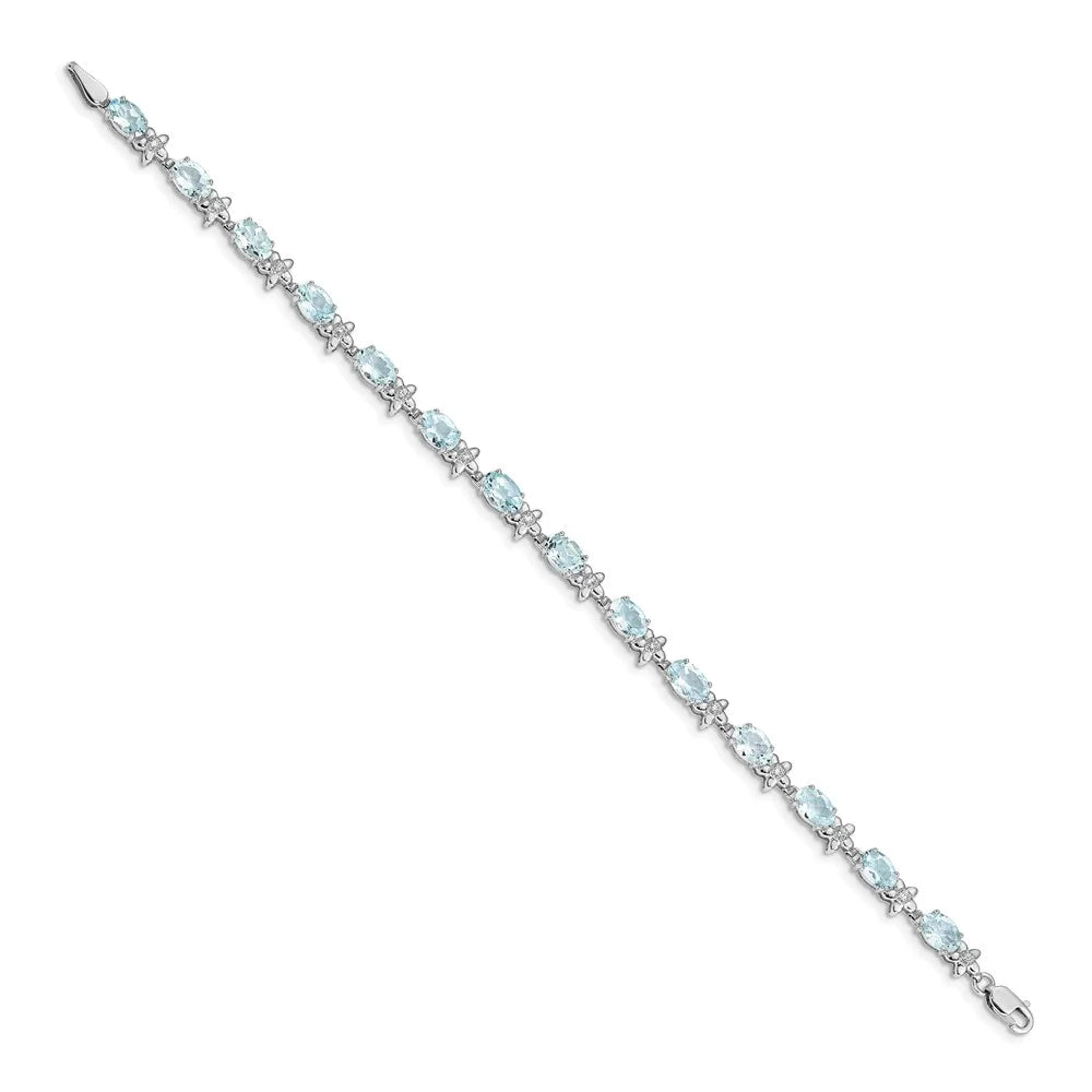 14 Karat White Gold Floral Diamond and Aquamarine Bracelet F514