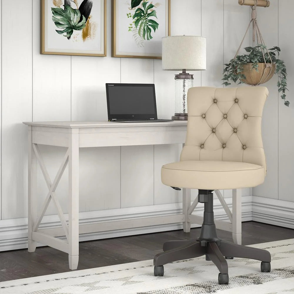 White Oak Engineered Wood Writing Desk with Tufted Chair G168