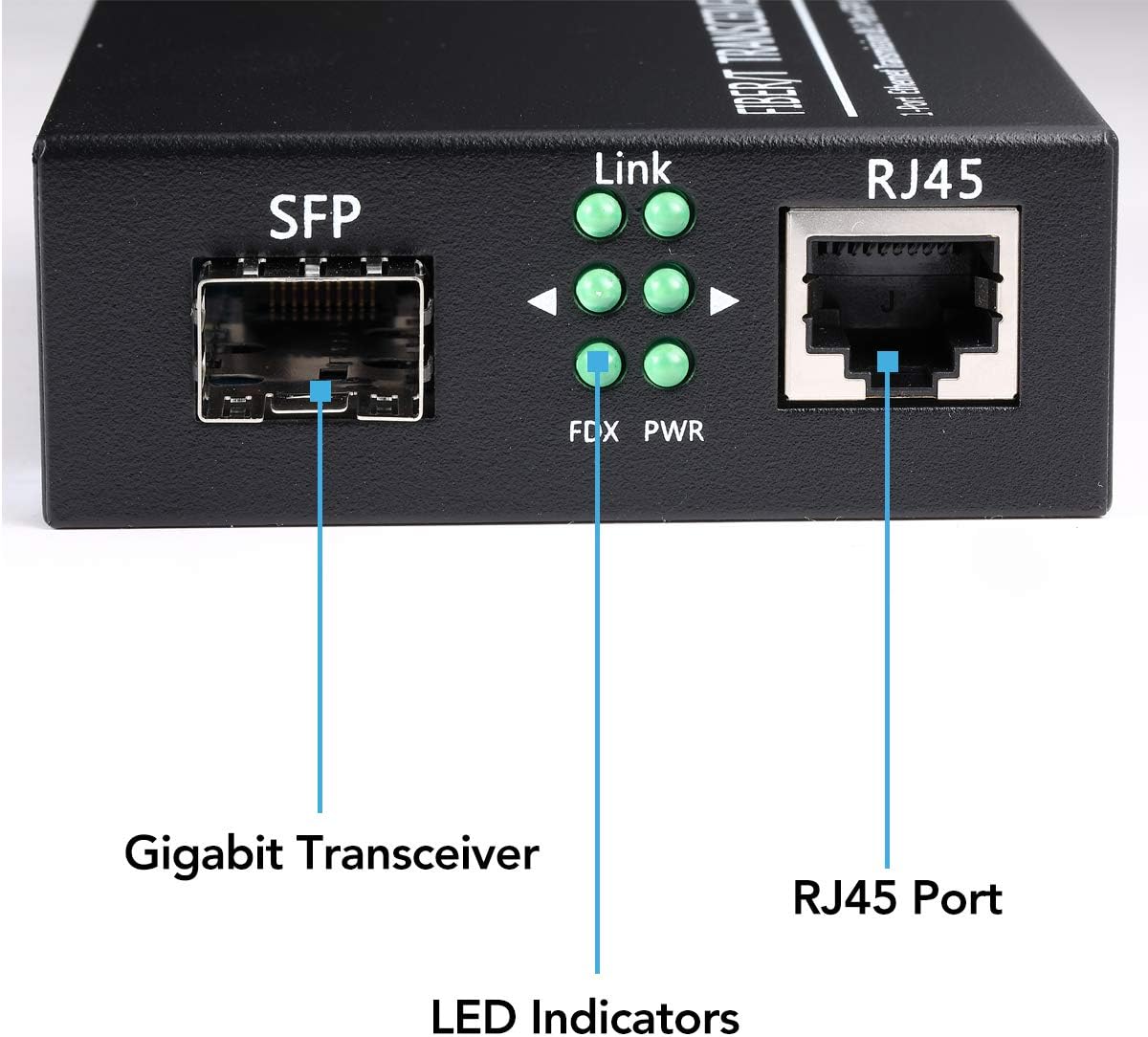A Pair of 1.25G/s Bidi Gigabit Single-Mode Fiber Ethernet Media Converter with 2PCS Bidi SFP LC Transceiver Module Included, 10/100/1000Base-Tx to 1000Base-SX SMF RJ45 to SFP Slot up to 30KM Pack of 2 P759