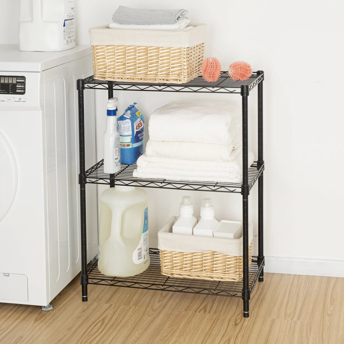 Steel 3-Tier Storage Shelf Unit Black H471
