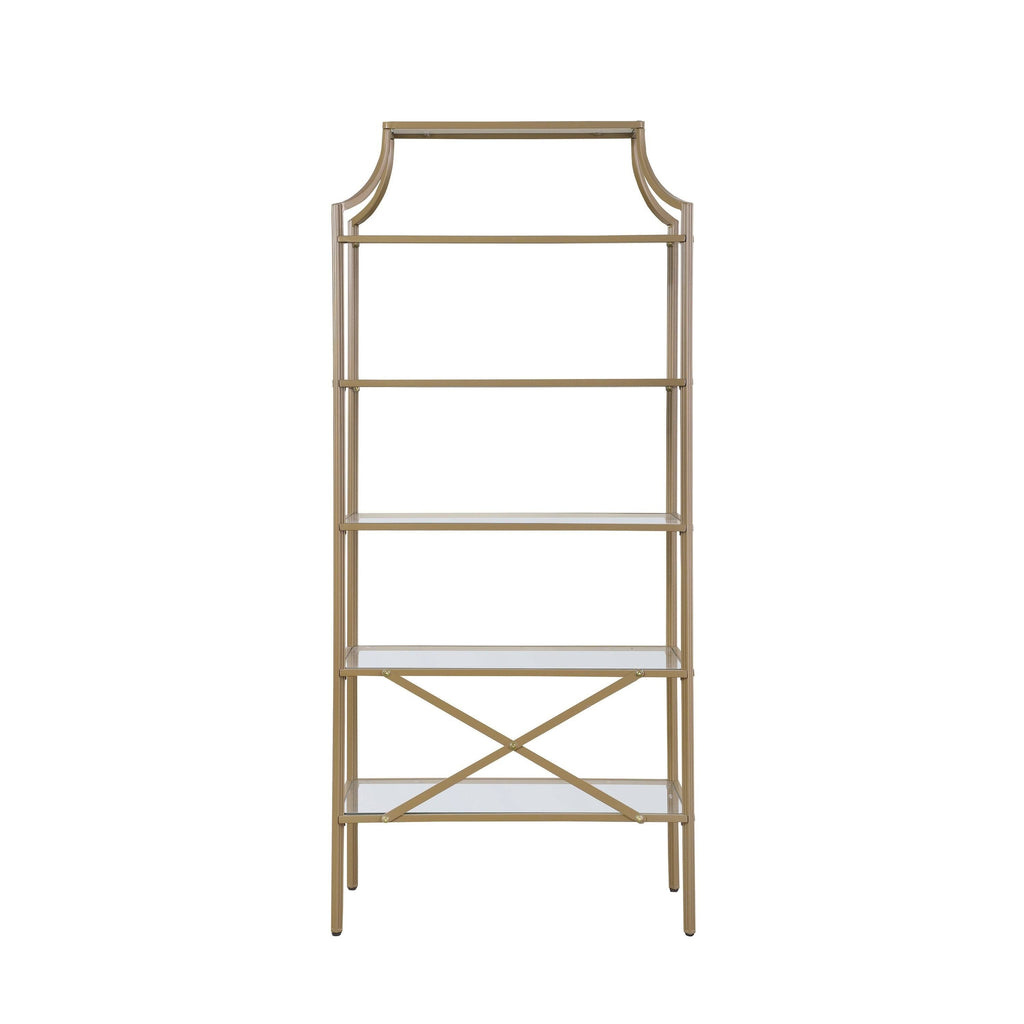 Matte Gold 5-Tier Tempered Glass Shelves Bookcase I818