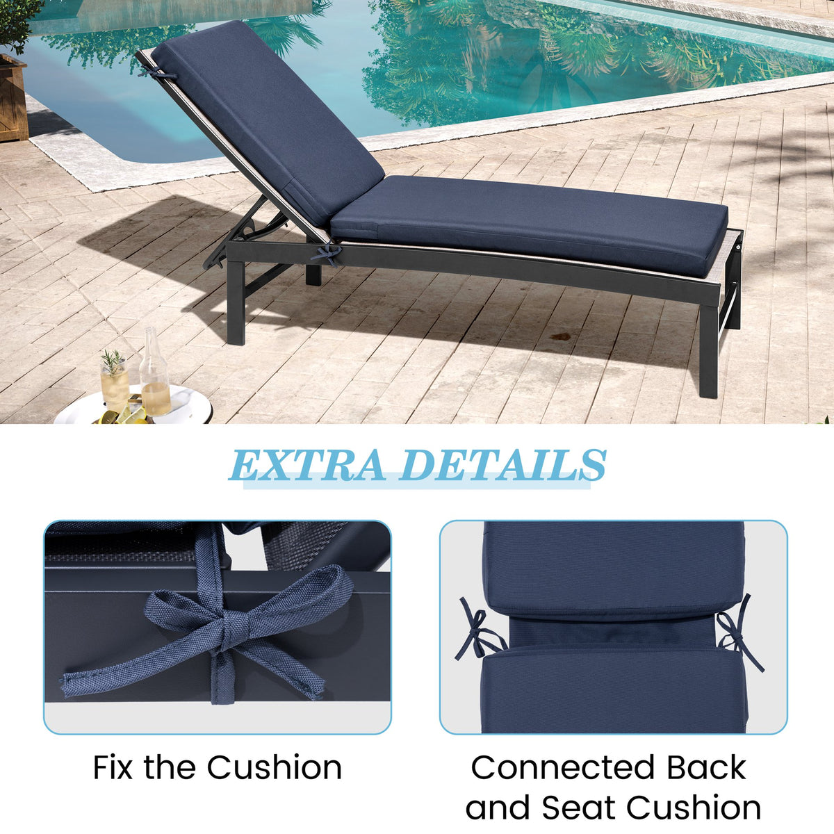 2 Pack Navy Blue Outdoor Chaise Lounge Cushion D428