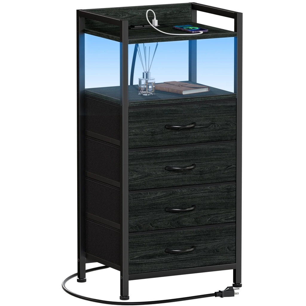 White Fabric Vertical Dresser with Charging Station R878